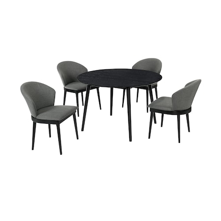 Armen Living Arcadia and Juno 48" Round Charcoal and Black Wood 5 Piece Dining Set SETARDI5JNBLCH48